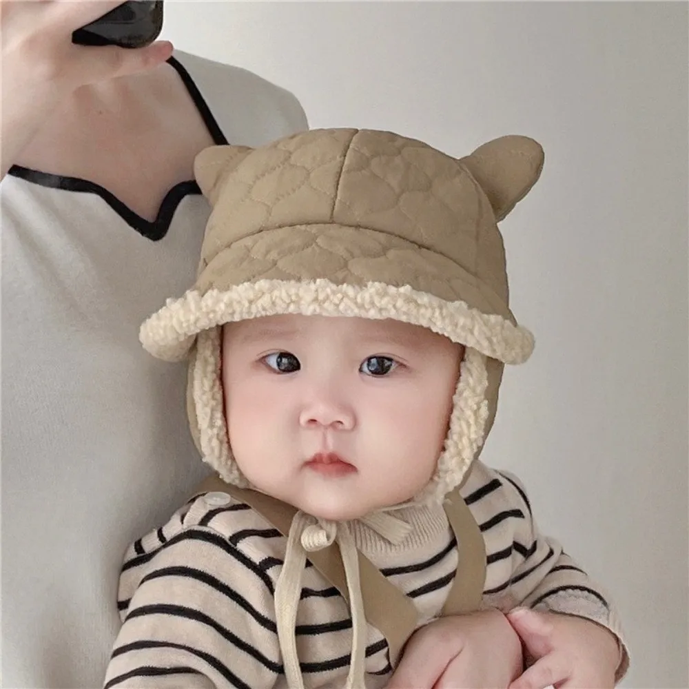 

Cute Winter Warm Children's Hats Ear Protection Solid Color Toddler Earmuffs Beanie Thickened Windproof Lamb Fleece Warm Cap