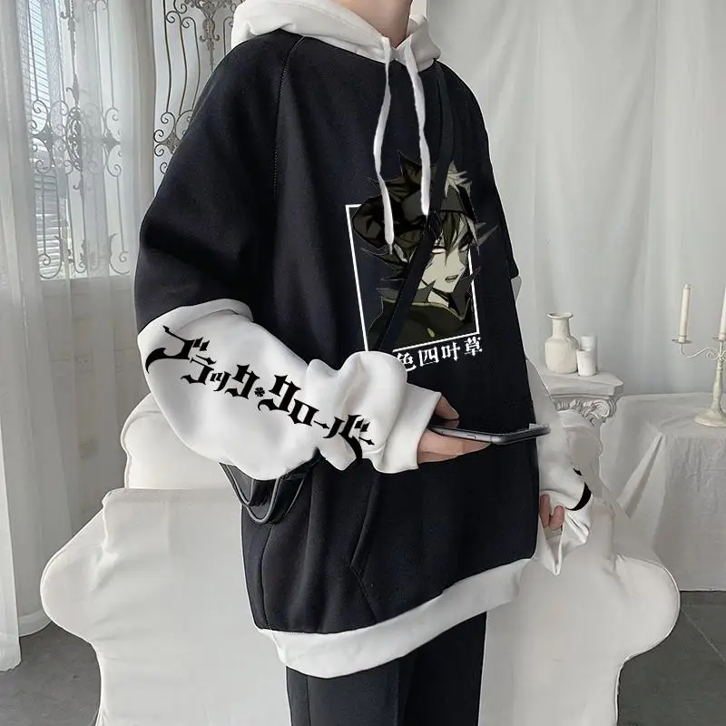 Harajuku Anime Black Clover Asta Printed Hoodies Fro Men Women Patchwork Long Sleeves Hoodies Manga Casual Loose Sweatshirt