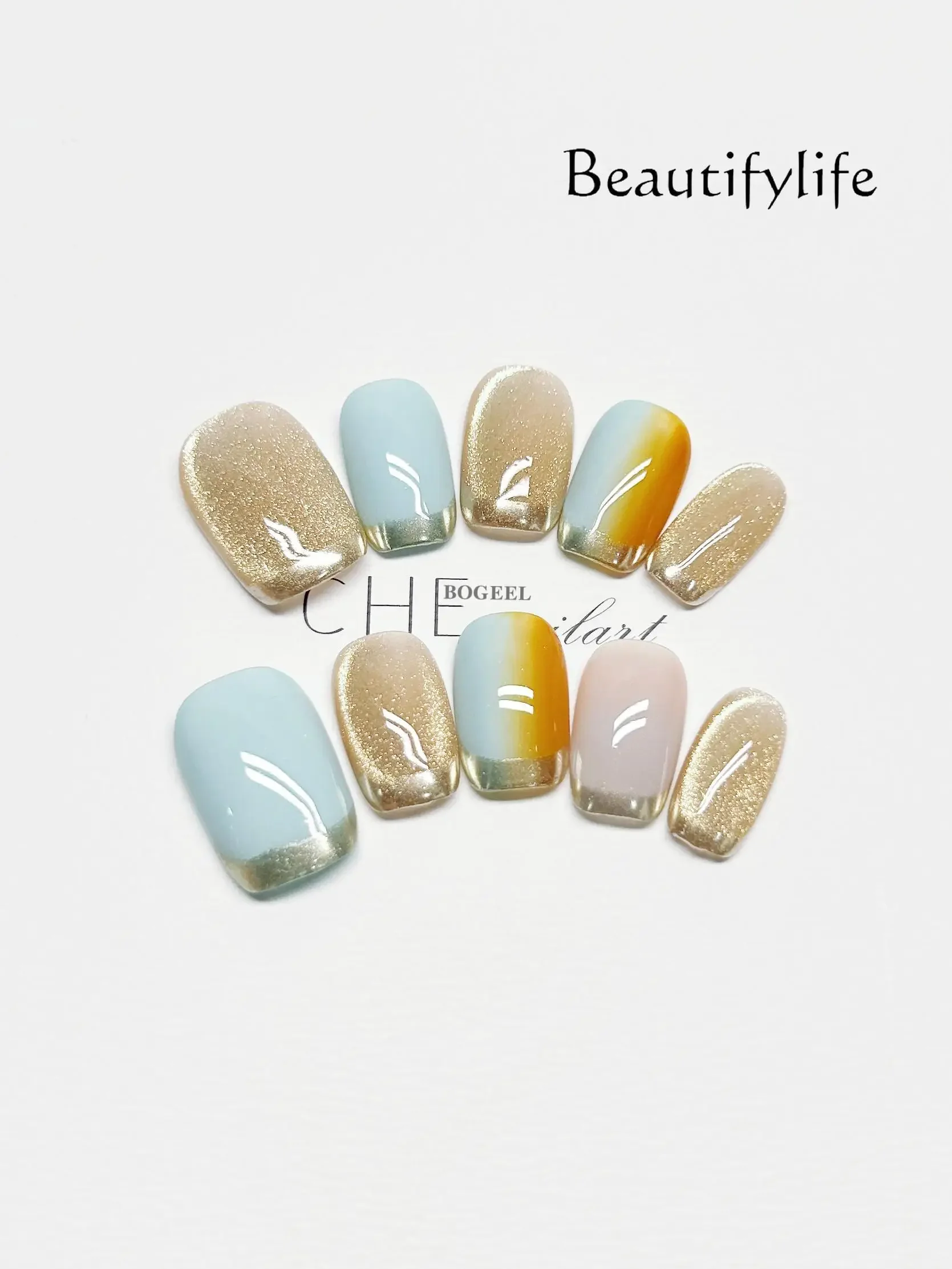 

Purely handmade customized wearing armor short cat eye contrasting nail patch