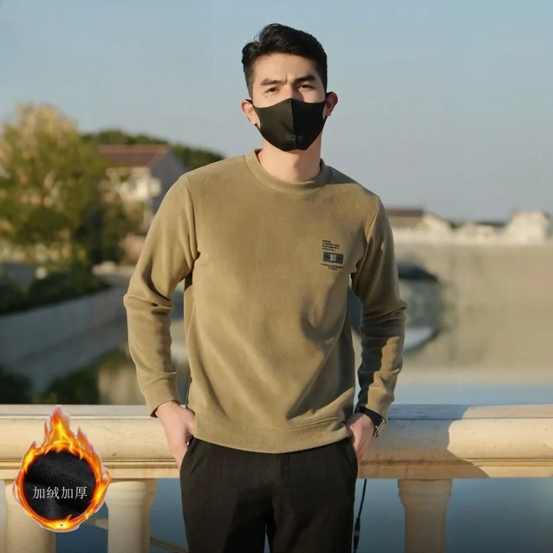 

Свитер из синели и бархата, мужской тяжелый однотонный модный вязаный пуловер с буквенным принтом, теплый утепленный повседневный уличный свитер