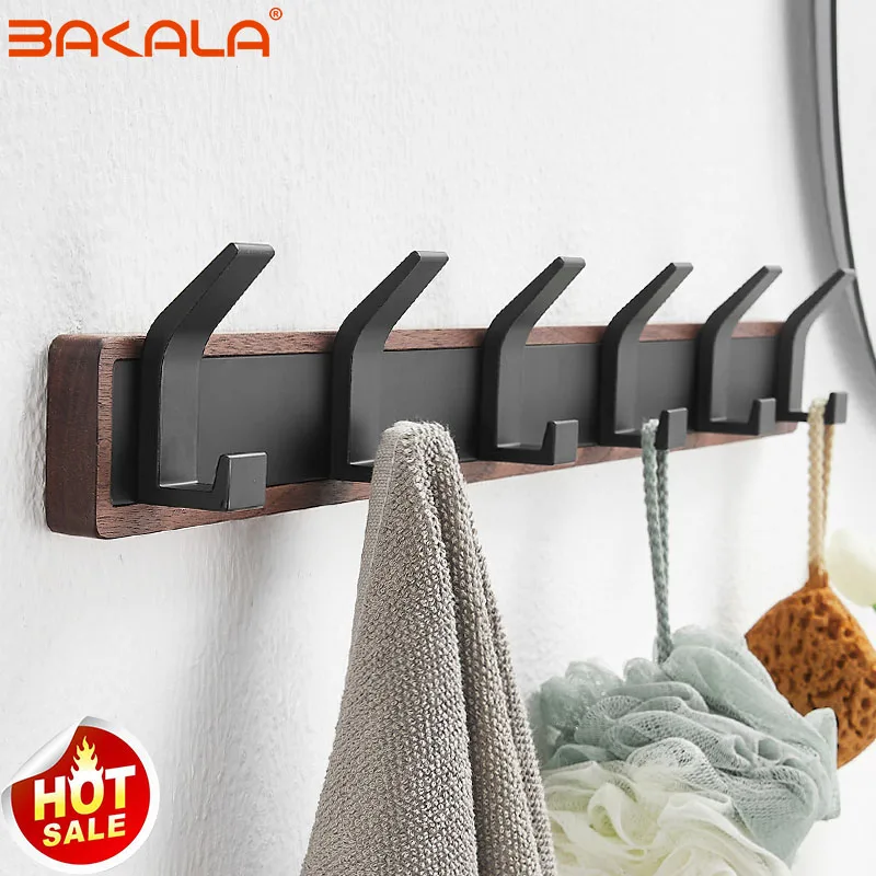 

BAKALA Black Wood Wall Hook Hanging Coat Rack for Bathroom Kitchen Bedroom Hallway Coat Clothes Holder