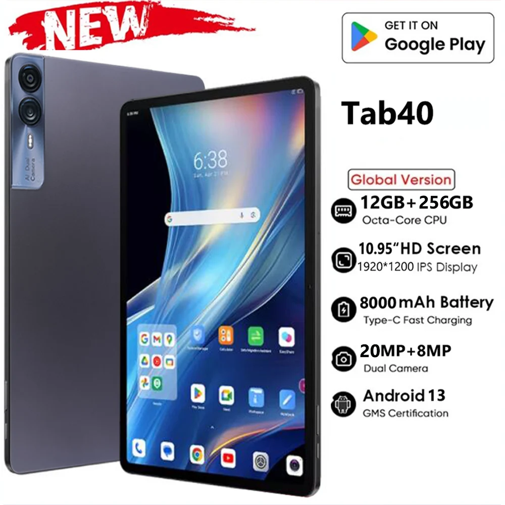 

2025 Nenmone Tab40 10.95inch IPS Display 4G Tablet Android 13,12GB RAM+256GB ROM Octa-core Unisoc T616,8MP+20MP Camera 8200mAh