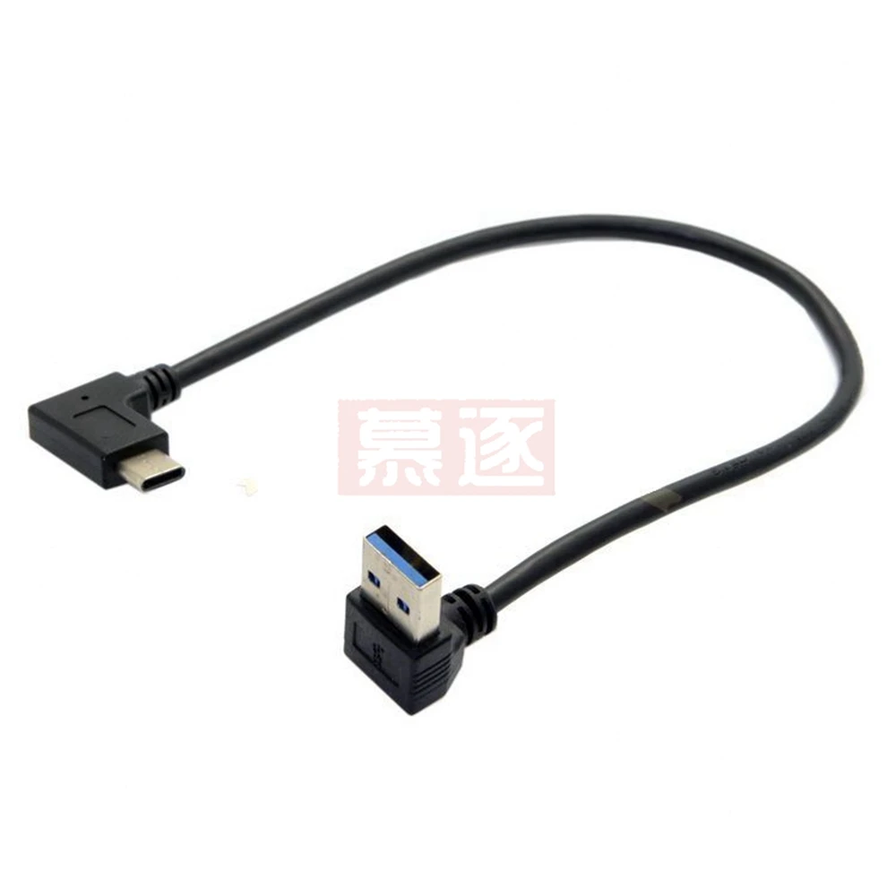 30CM  Left / Right Angle USB 3.0 A male to USB 3.1 Type-C Elbow Data Sync & Charge Cable USB-C Converter Adapter 0.25m