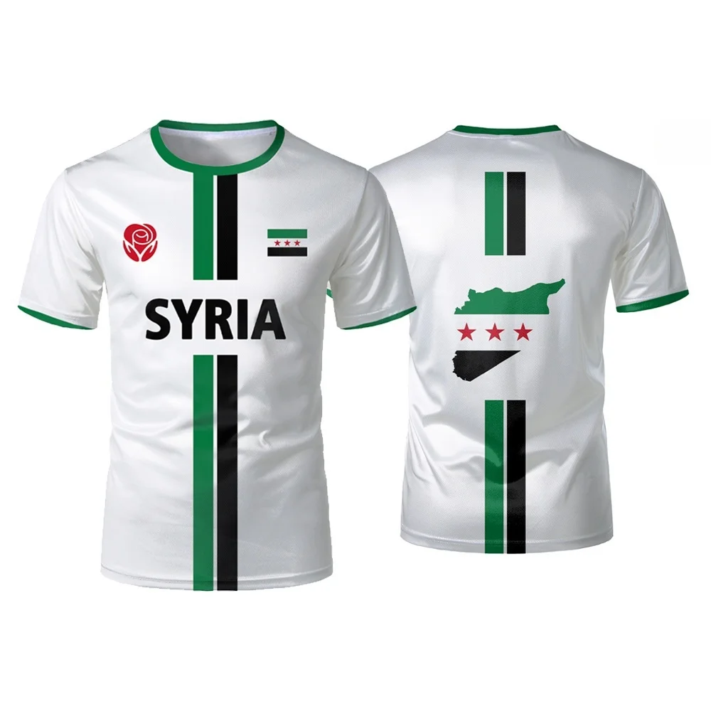 

New Syrian football jersey 3D printed quick drying breathable men's sports trend short sleeved Syrian flag street oversized top