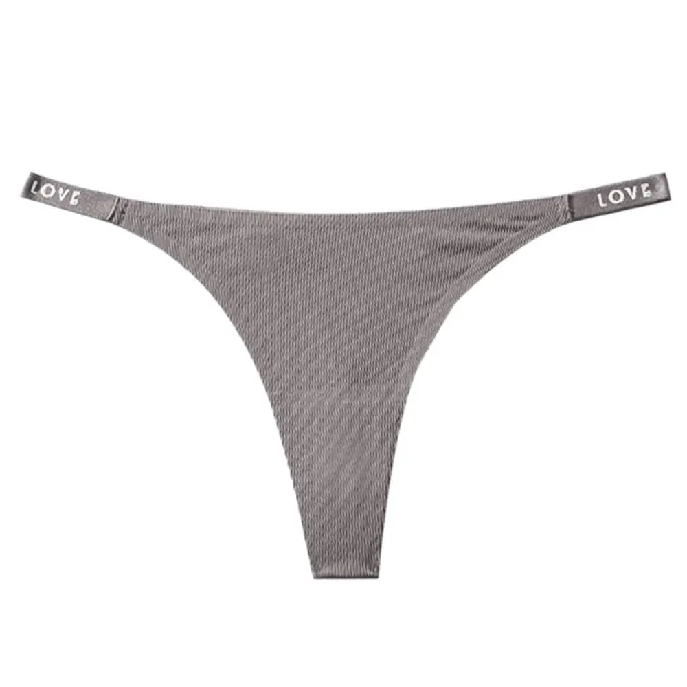 French Solid Color Ice Silk Panties Letter Cotton Crotch Women Panties Traceless Thong Low Waist Seamless Briefs Lady