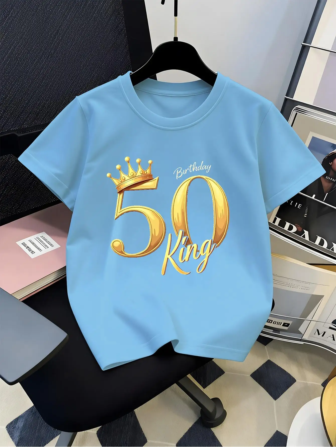 50 Birthday King Golden Crown Graphic T Shirt For Boys Girls Family Matching Short Sleeve Tee Parent Kids Summer Tops