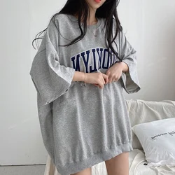 T-shirt oversize con stampa di lettere estate nuovo sottile o-collo allentato manica corta All-match top Tees Casual Fashion abbigliamento donna