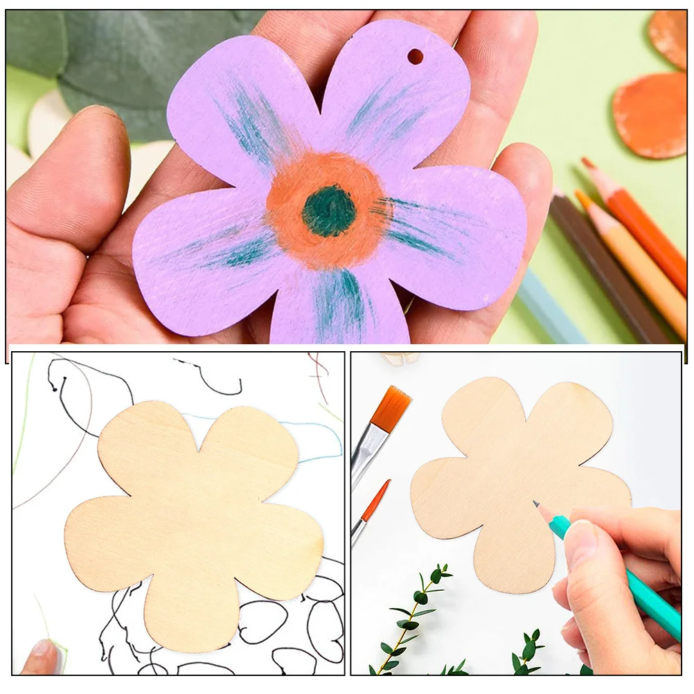 

1 set Painting Wood Slices Unfinished Flower Cutouts Diy Wooden Craft Decor For Party Home Wall Ornaments Handmade Projects