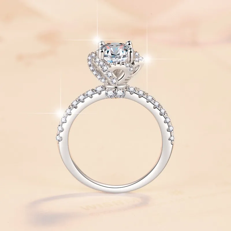 JZ0115 Lefei الموضة الفاخرة العصرية الكلاسيكية 1CT مويسانيتي غرامة تصميم زهرة الورد الدائري للنساء 925 الفضة مجوهرات الزفاف هدية