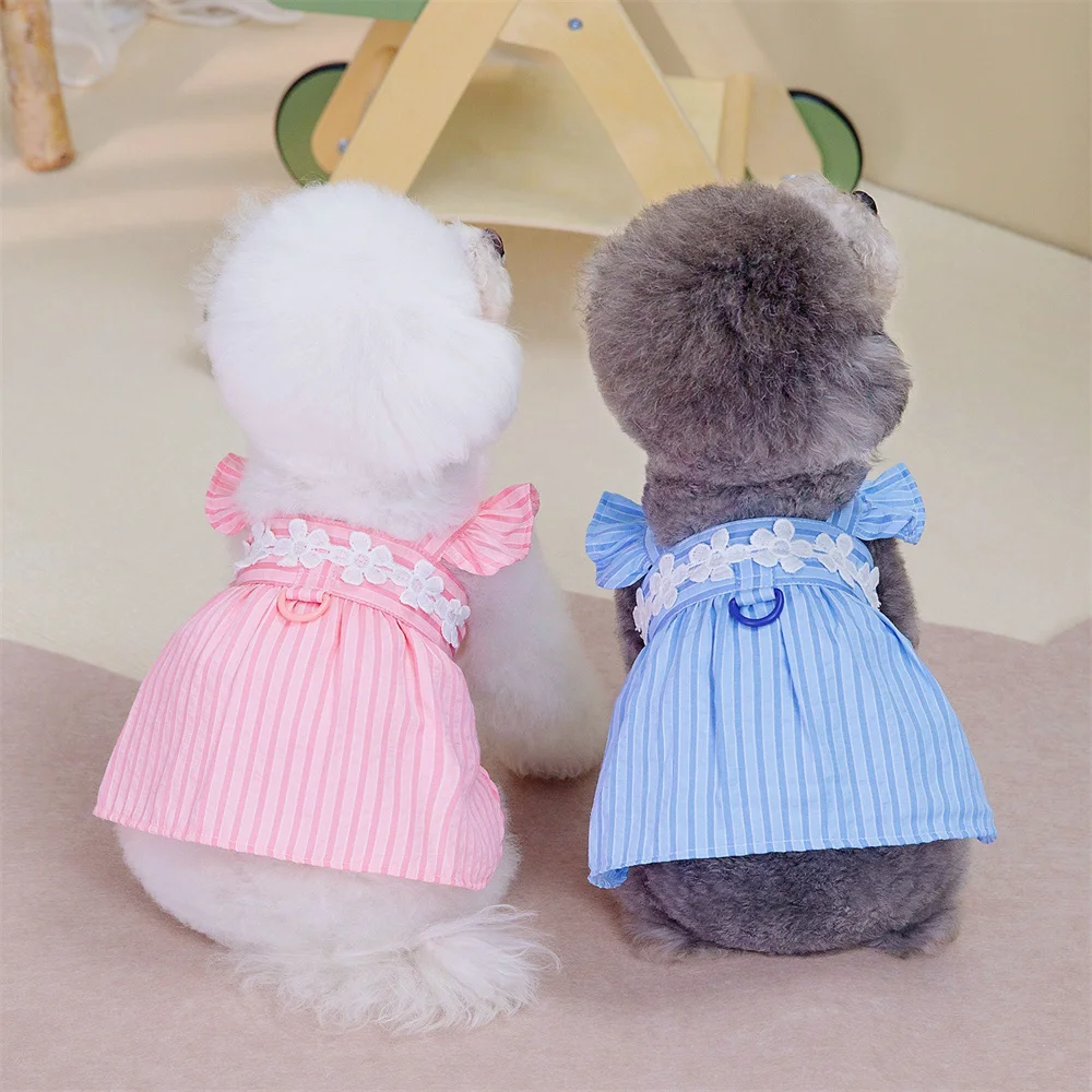 1 Stück Haustier-Hundekleid, Niedliches Blumenmuster Rüschen-Trägerkleid, Atmungsaktive Sommer-Haustierkleidung für Kleine Hunde und Katzen, 2 Farben