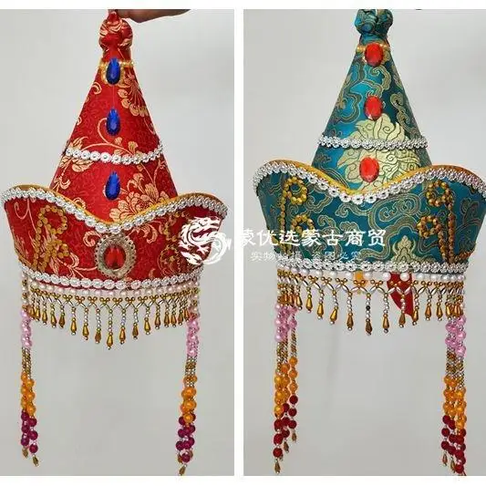 

Mongolian hat women's pointed top long fringed princess national costume performance accessories
