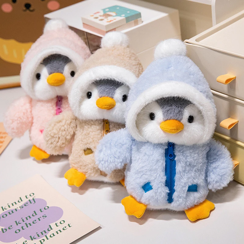 Schattige pinguïn knuffel baby troostende slaappop pluizige pinguïn dragen kleding hoeden knuffeldier kussen verjaardagscadeau