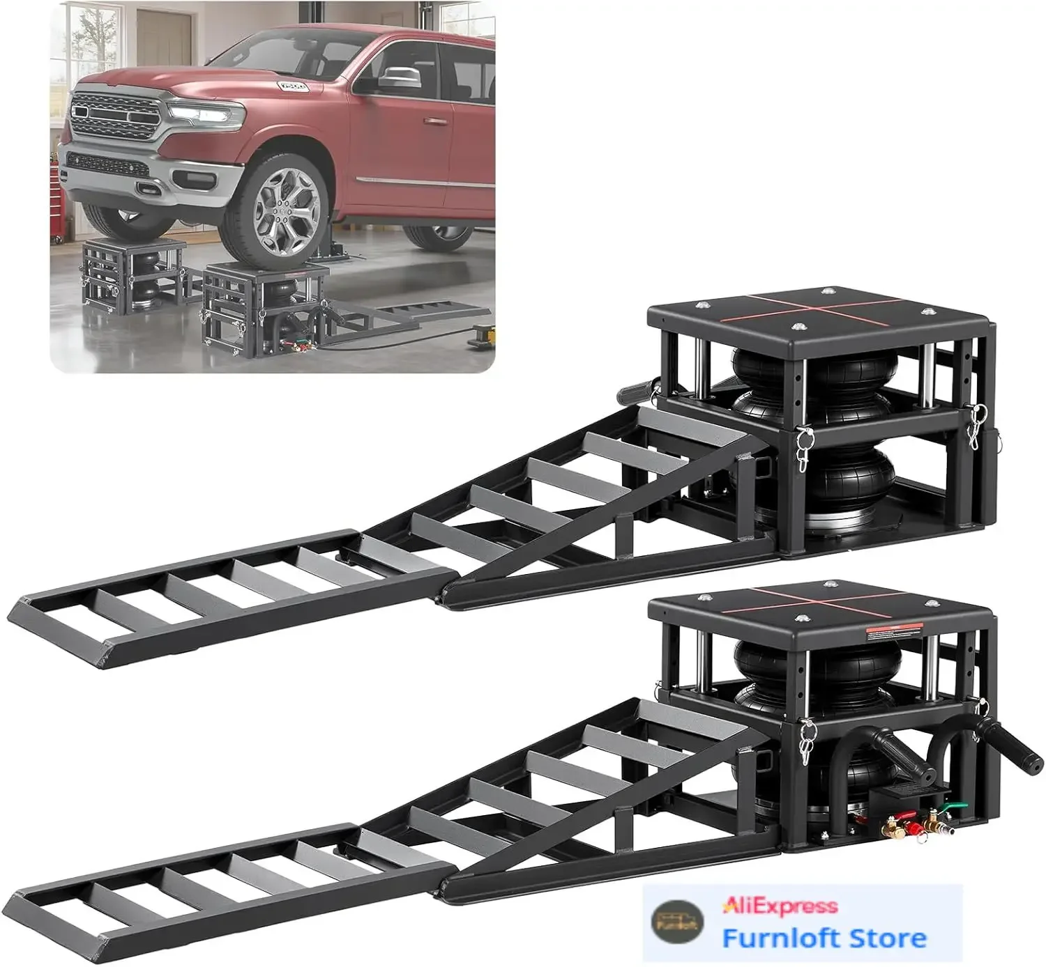 Air Hydraulic Jack Car Ramps 2PCS, 11023 lbs/5 Ton Capacity, 12.6 inch Max Height, Pneumatic Ramp Jacks with Airbags, Wheel Choc