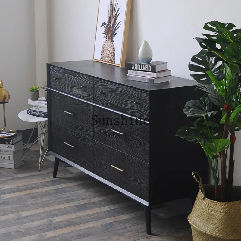 

Italian minimalist bedroom locker retro storage black side cabinet