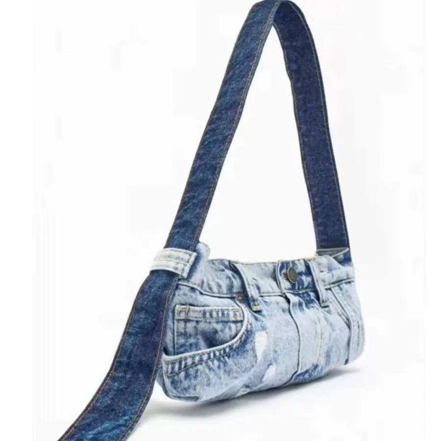 Denim Women Messenger Bag small Casual Satchel Cool Girl Totes Travel Solid Color Soft female Handbag blue bolsas