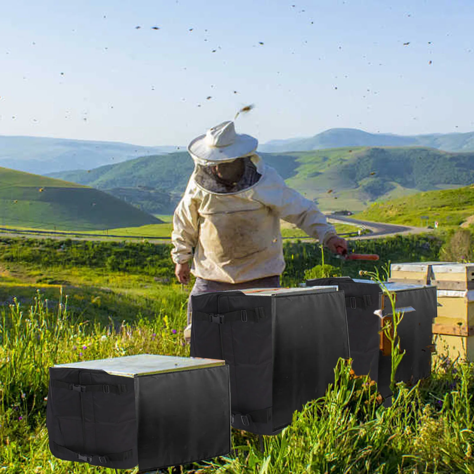 

Beehive Wrap Oxford Fabric Waterproof Windproof Adjustable Beehive Insulated Cover Beehive Protection Cover Beekeeping Supplies