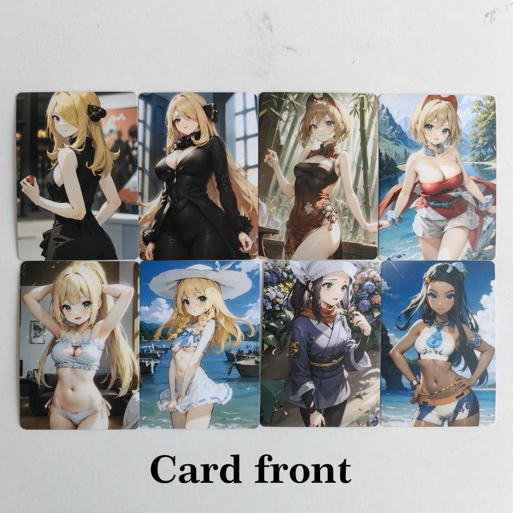 8Pcs/set Pocket Monsters Sexy Trainer Card Lillie Nessa No Mosaic PTCG Cartoon DIY Cards Boy Animation Collection Card