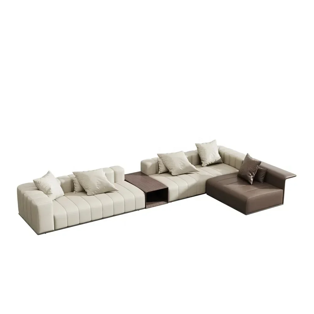 Italian minimalist cowhide sofa combination modern light luxury living room creative sofa