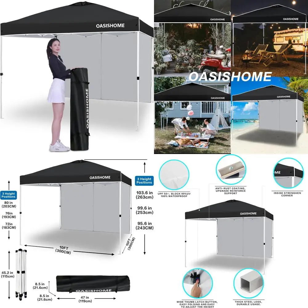 

Portable Outdoor Instant Gazebo 10x10 with Sidewall, Carry Bag, Stakes, Ropes for Outdoor and Beach Activities