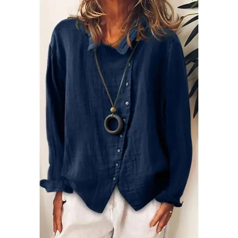 

Свободная длинная повседневная бело-желтая рубашка с пуговицами и отложным воротником, модная элегантная традиционная китайская одежда для женщин