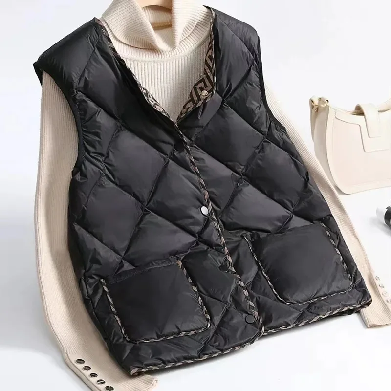 Women\'s Quilted Cotton Vest, Sleeveless Coat, V-Neck, Loose Female Casual Jacket, Outdoot Clothes, Keep Warm, Autumn Wear