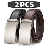 High Quality Genuine Leather Casual Belt Men, Adjustable Automatic Buckle Belts, Black/Brown Cuttable Ratchet Belt for men