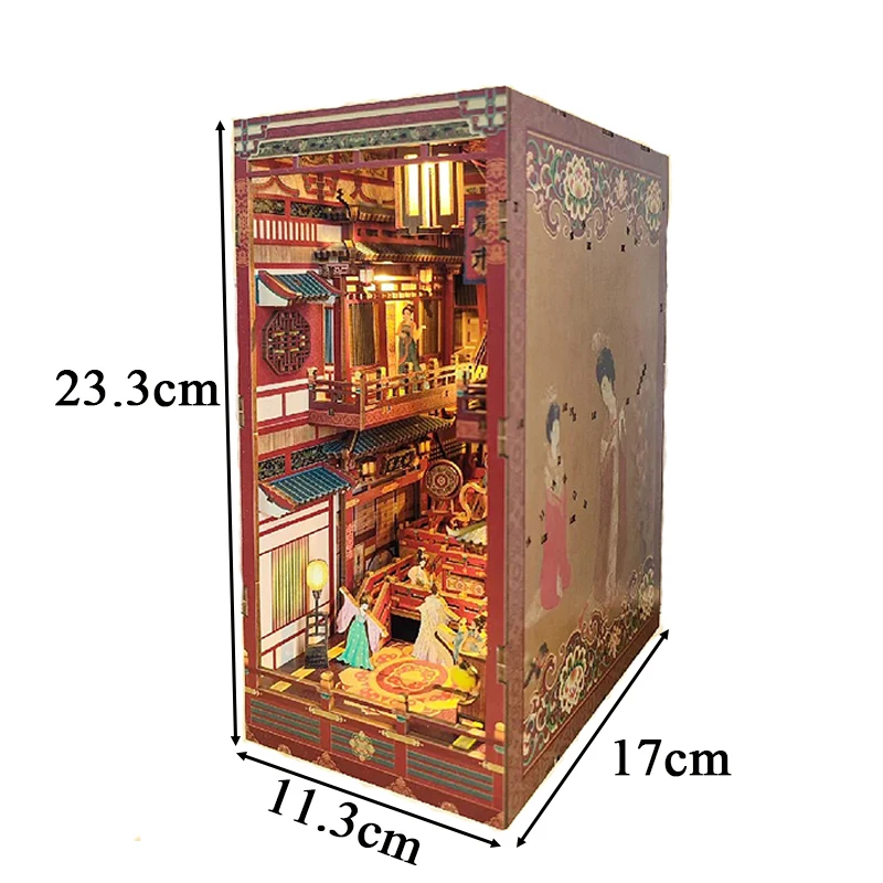 NEW DIY Book Nook Insert Kits Wooden Miniature Building Kit Tang Dynasty Dinner Party Bookend Bookshelf Home Decoration Gifts