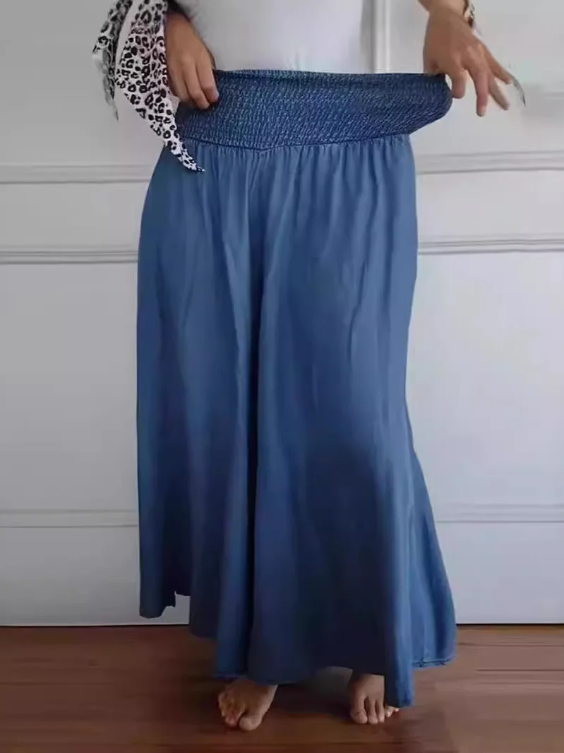 Faionable Pantalon décontracté à jambes larges Taille haute Polyester Jupe pour femme Taille haute PE Fibre de polyester Aucun marque enregistrée Trad...