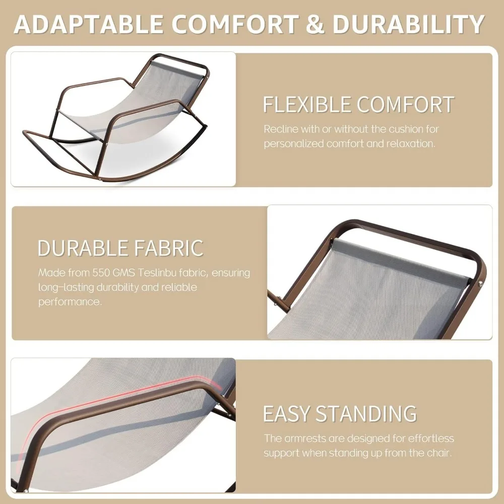 كرسي هزاز ملكي كبير الحجم للاستخدام الداخلي والخارجي باللون البيج مع مسند للقدمين للاسترخاء والقيلولة، وفناء عالي التحمل