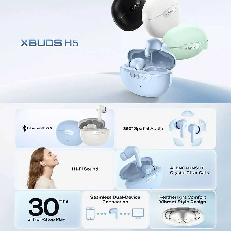 Infinix XE36 XBuds H5 True Wireless Bluetooth Earbuds Long Battery