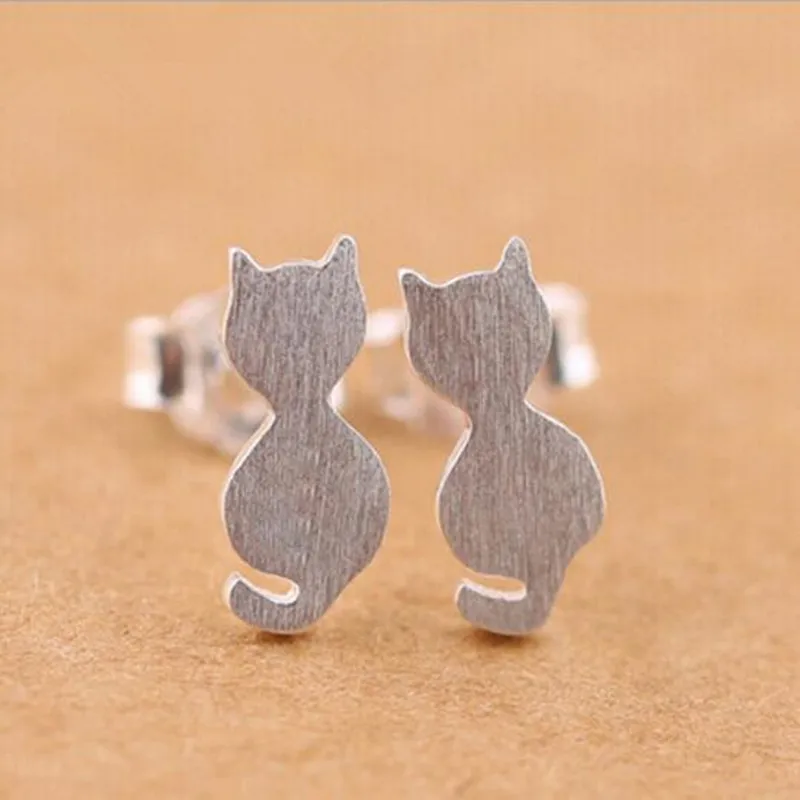 Exquisite Cute Animal 925 Sterling Silver Jewelry Fashion Small Cat Drawing Fresh Anti-allergic Earrings   E254