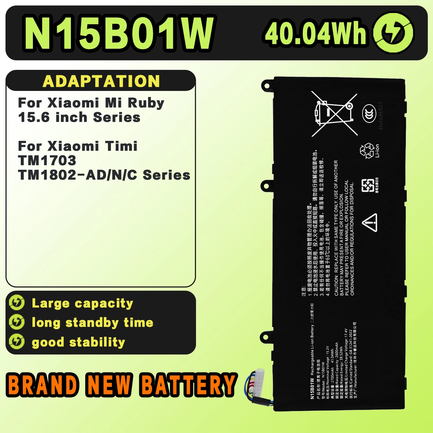 SAT N15B01W New Laptop Batteries Replacement For XIAOMI Ruby 15.6