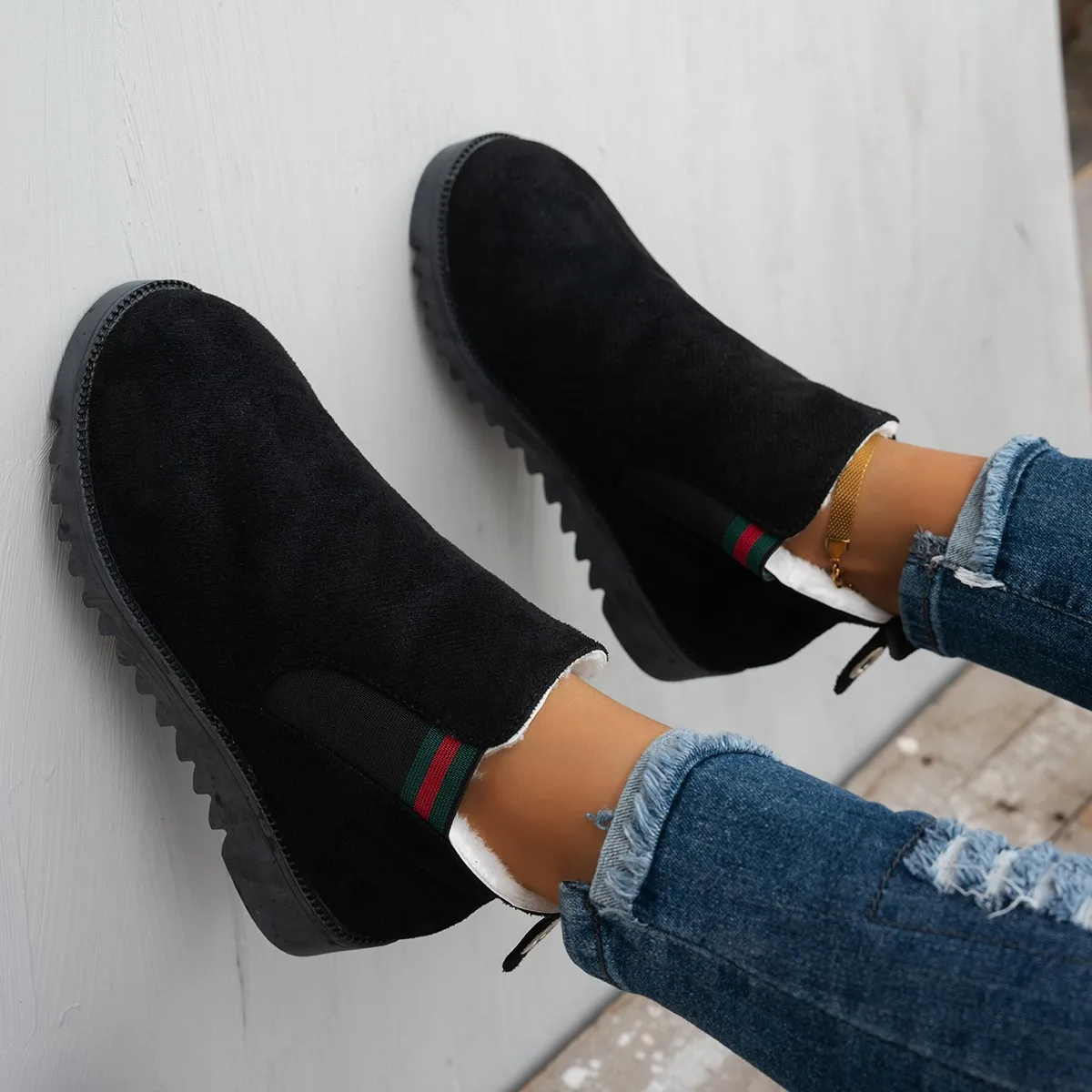 Nuevas botas de Otoño Invierno para mujer, zapatos de mujer, botines de tacón bajo para mujer, zapatos de plataforma cálidos de lana, Botas de nieve
