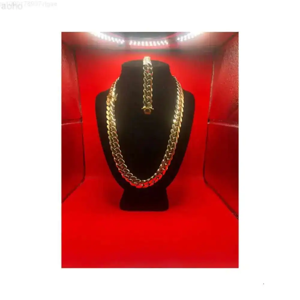 

Combo Cuban Link and Bracelet Set 18k Gold-plated Luxury 7x 18k Gold-stainless Steel Quality-perfect Gift-premium Brass-15mm-