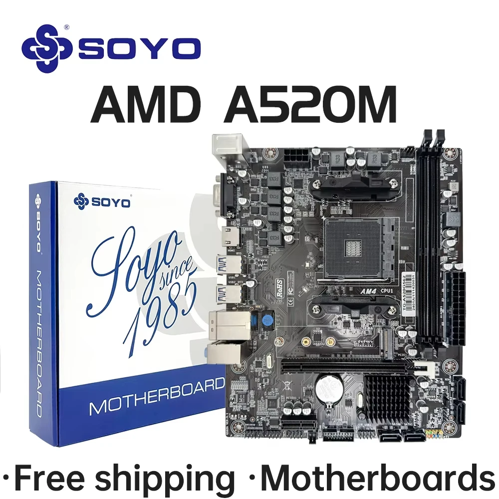 SOYO AMD A520M Motherboard Support Ryzen CPU R3 R5 R7 3000 4000 5000 Series Mainboard AM4 M.2 NVME DDR4 Computer components