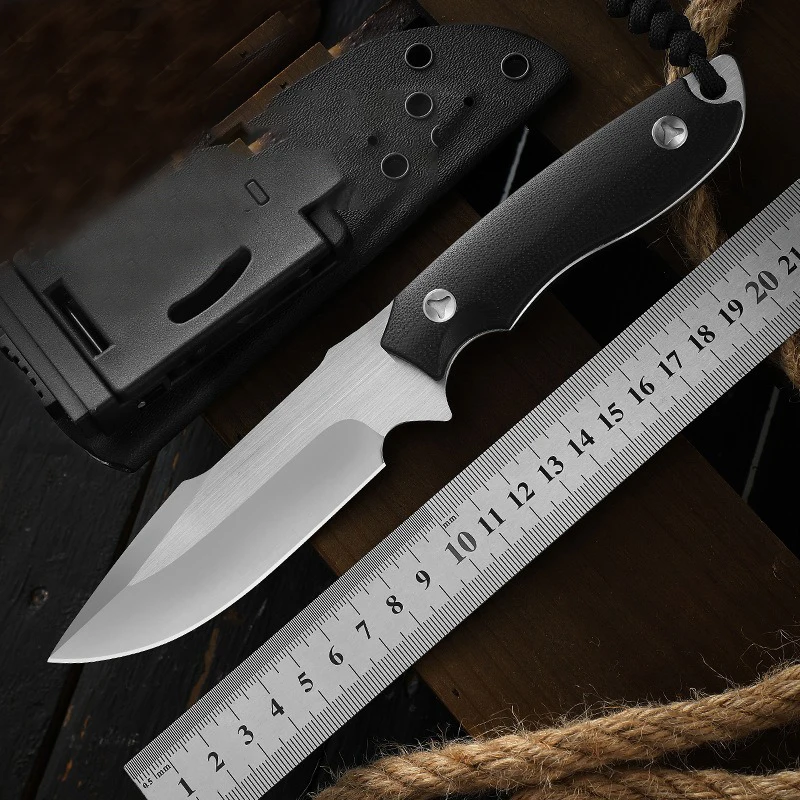 

Tactical knife D2 steel straight knife, outdoor military knife, camping knife G10 hunting knife with kydex scabbard