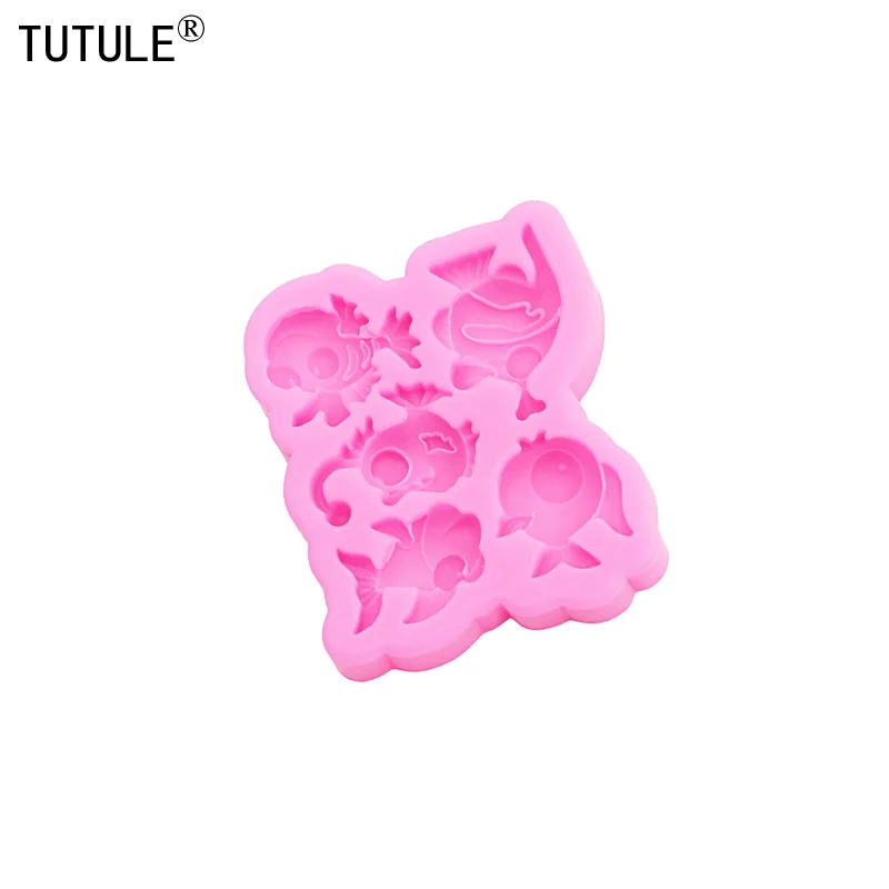 لتقوم بها بنفسك الأسماك الصغيرة الوجه الحلوى كعكة بالشيكولاتة قالب من السيليكون ثلاثية الأبعاد قطرة السمك الغراء مجوهرات اكسسوارات راتنجات الايبوكسي الطين قوالب السيليكون #5