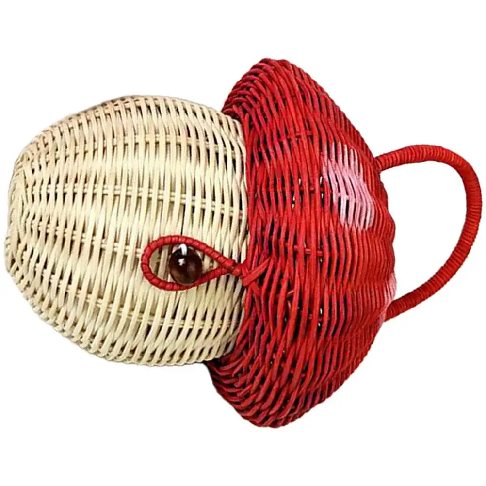 

Rattan Mushroom Handbag Candy Storage Basket Kids Woven Bag Photo Prop Basket Halloween Portable Home Storage
