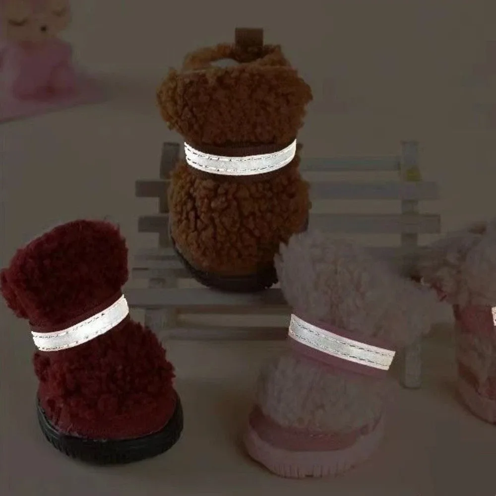 4 pcs/set Warm Dog Cotton Shoes Wear-Resistant Comfortable Dog Snow Boots Anti-Scratch Winter Dog Boots Walking