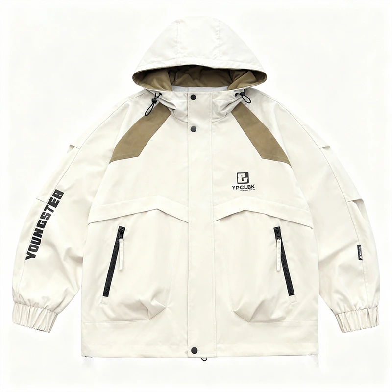 

Мужская свободная рабочая куртка весна-осень 2026: новая модная и универсальная повседневная куртка для студентов, ветрозащитная, на молнии, с капюшоном