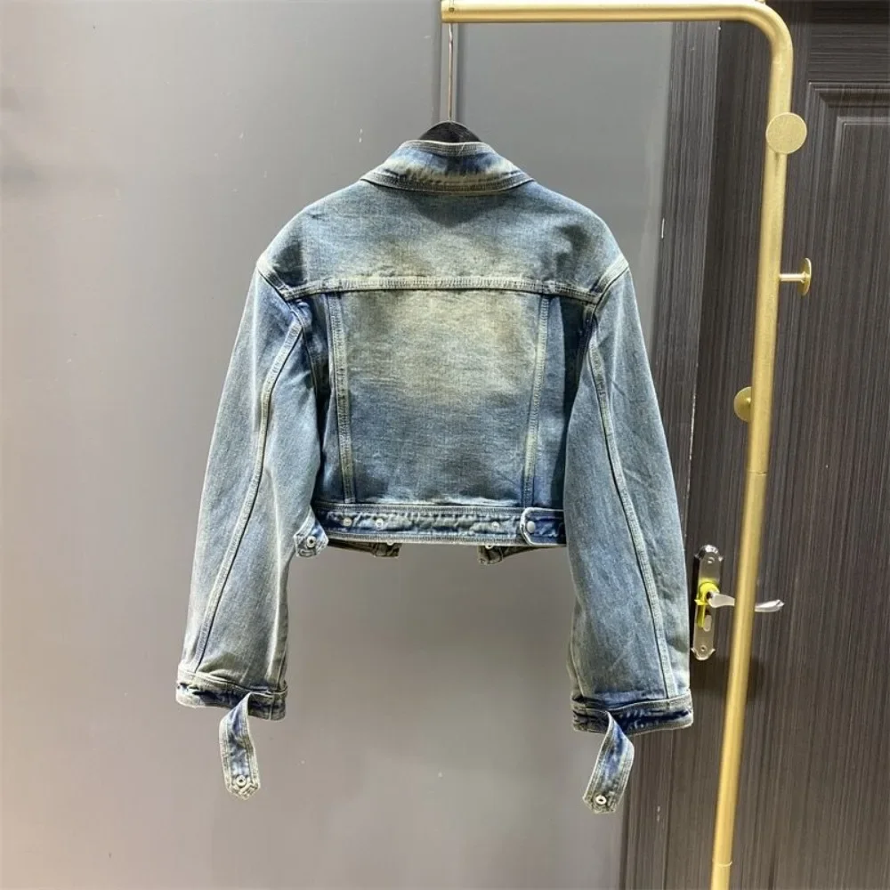 Denim Jacket for Women Korean Popular Clothes Crop Small Long Sleeve Cowboy Coat Woman Short Demi-season Outer 2025 New Arrivals