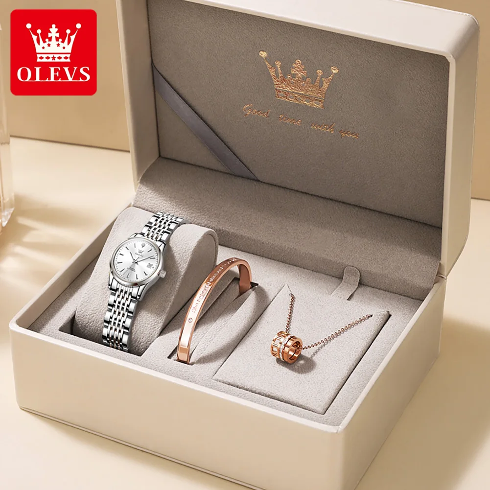 OLEVS 6635 Jam Tangan Mekanis Wanita Jam Tangan Wanita Elegan Mewah Sederhana Jam Tangan Otomatis Kalender Tahan Air Baja Tahan Karat