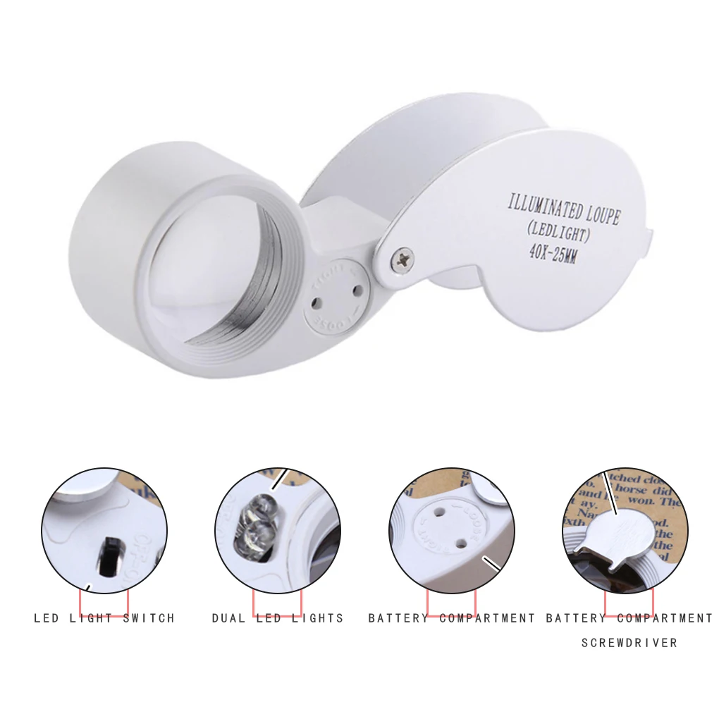 Portable Illuminated Magnifier 40X Handheld Magnifying Glass 6 LED Magnifier Jewelry Loupe Upscale Mini Jeweler Lupa