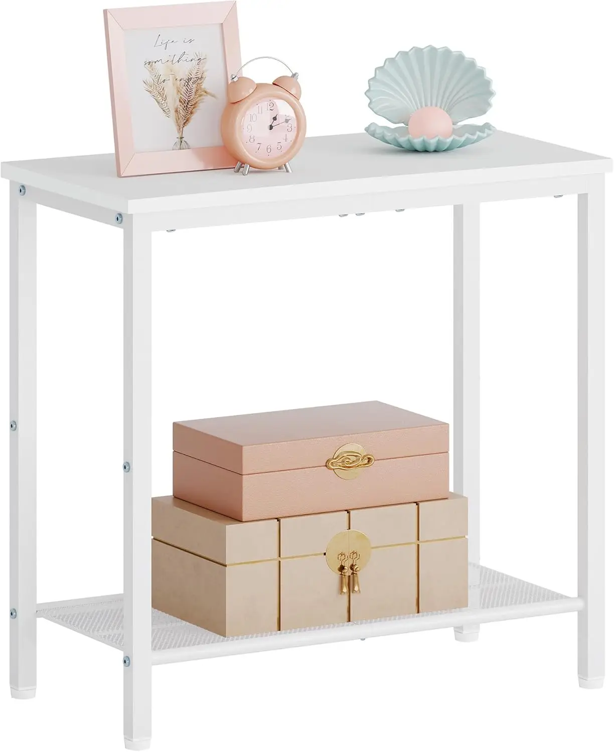 

2 Tier End Table, Sofa Side Table, Narrow Side Table with Storage, Slim Nightstand for Small Spaces, Metal Frame, for Living