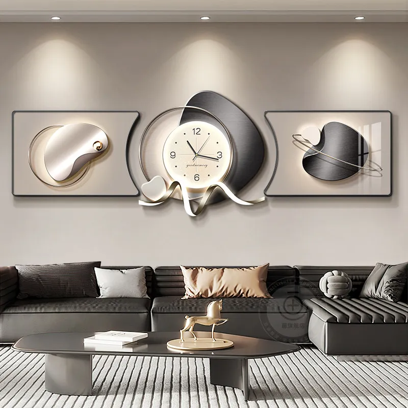 The Living Room Features Clock Wall-mounted Decorative Painting Light Luxury Look Reloj Digital De Pared Wall Clock Noiseless