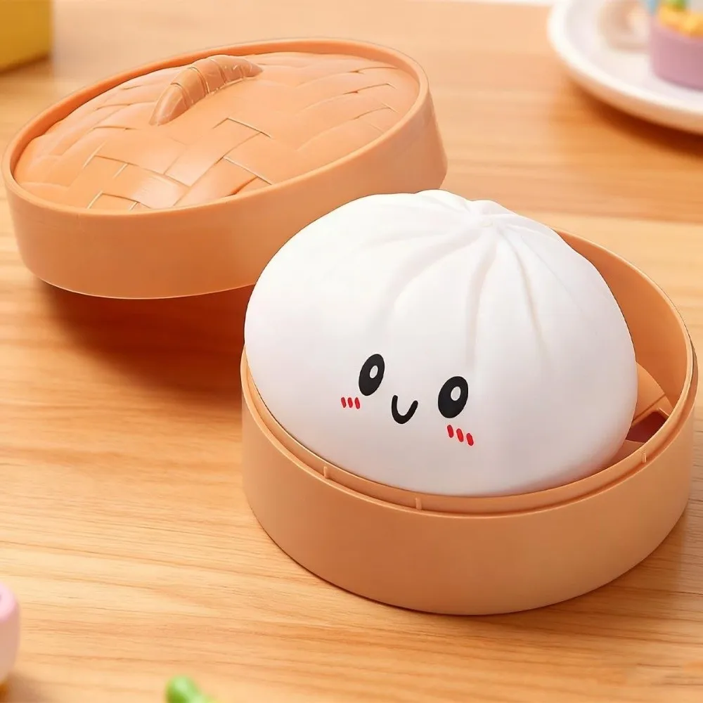 Nouveau chignon en peluche cuit à la vapeur doux, jouet Squishy Pinch Le Fidget avec boîte à vapeur, jouet Squishy, pâte de décompression à presser pour adultes