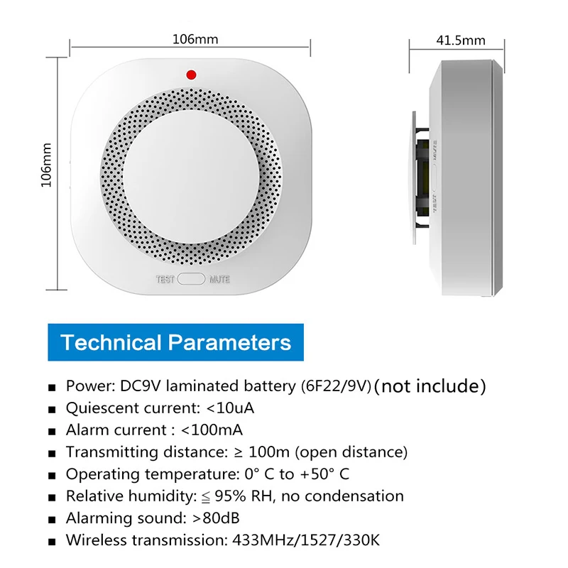 433MHz Wireless Connection Function Smoke Detector Sensor Parlor Child Room Home Kitchen PIR Sound Shop Fire Inspection Alarm