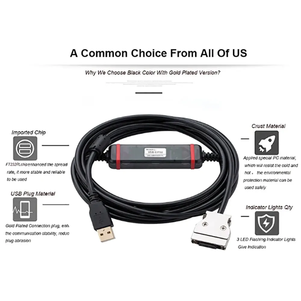 Cable de programación Chapado en USB-CIF02 Gpld, adecuado para comunicación PLC Omron, CPM1, CPM1A/2A, CQM1, C200HS, C200HX/HG/HE