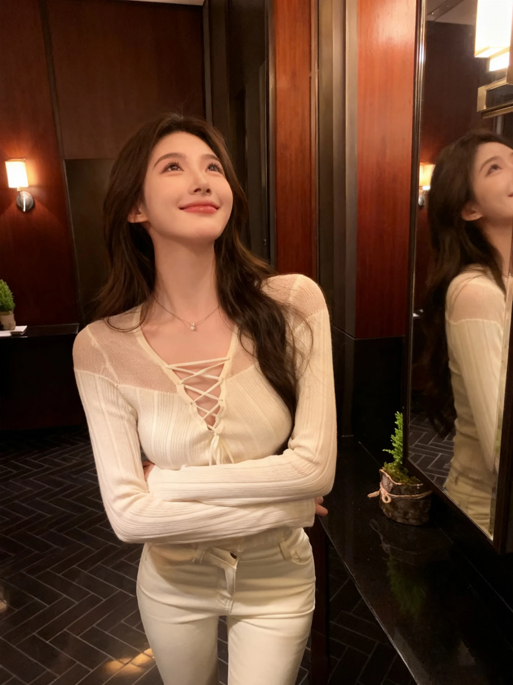 

Pure Desire Spicy Girl Sle White Cross Tie Knitted Long Sve Women's Base irt Inner Wear Design Sensation Market