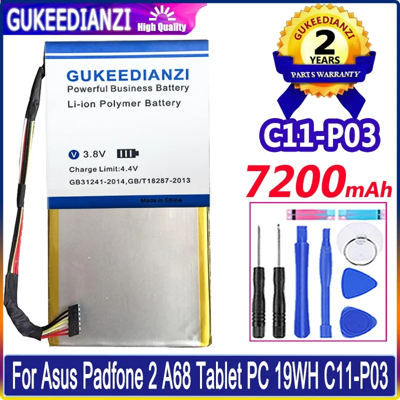 

GUKEEDIANZI Battery 7200mAh C11P03 For Asus Padfone 2 A68 Tablet PC C11-P03 Padfone2 Batteria